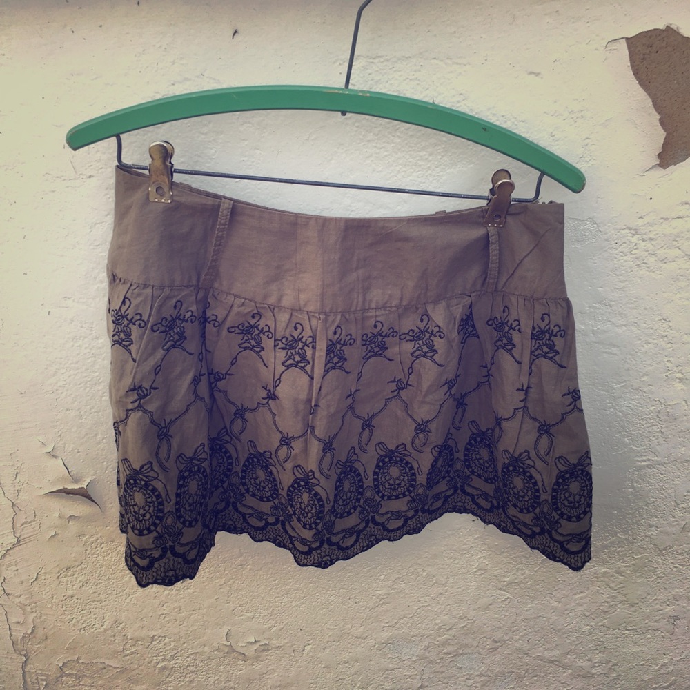 Olive with black embroidery mini skirt
